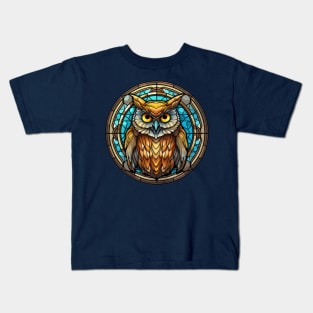 Owl Stained Glass Look Bird Lover Graphic Kids T-Shirt